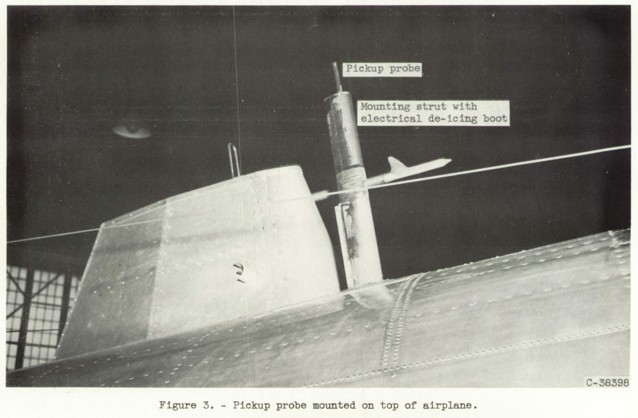 Figure 3 from NACA-TN-3592. Pickup probe mounted on top of airplane.